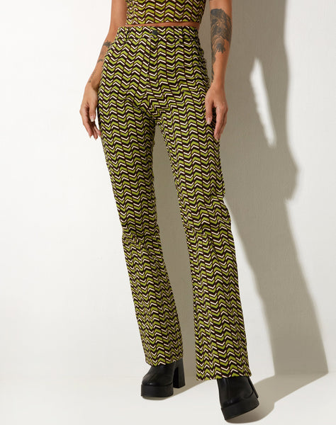 image of Zoven Flare Trouser in Chevron Green