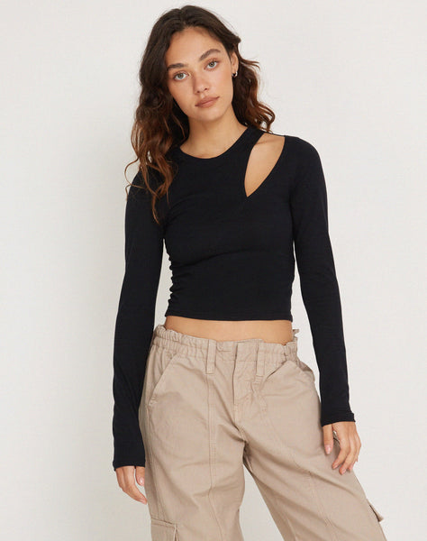 Image of Mague Long Sleeve Crop Top in Black