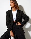 Maiwa Blazer in Pinstripe Black