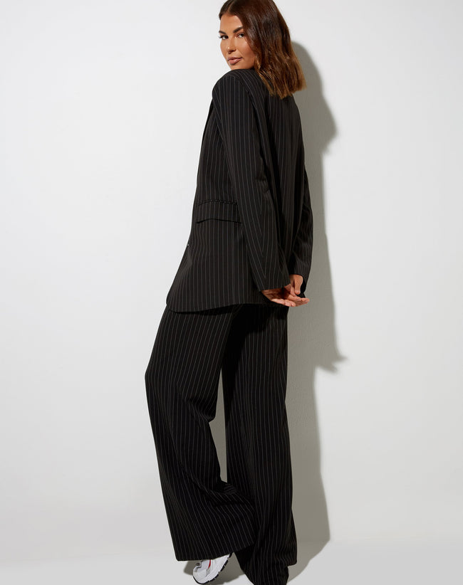 Maiwa Blazer in Pinstripe Black