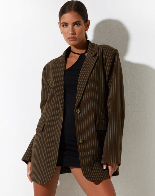 image of Maiwa Blazer in Pinstripe Brown