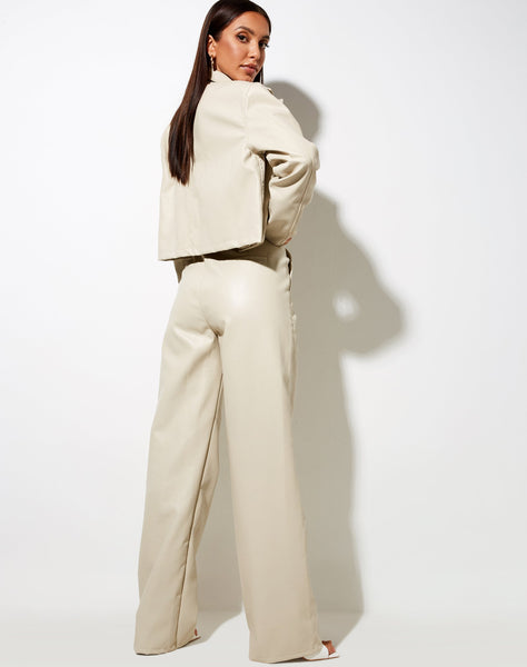 Yeria Wide Leg Trouser in PU Ecru