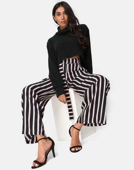 Jolim Trouser in Mini Pinstripe Black and Nude