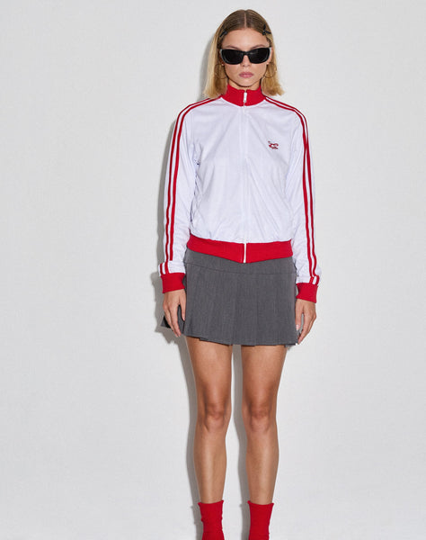 Image of Makira Zip Up Jacket in White with Red Double Stripe