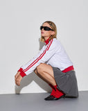 Image of Makira Zip Up Jacket in White with Red Double Stripe