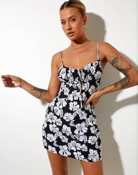 Leana Mini Dress in 90's Daisy Black and White