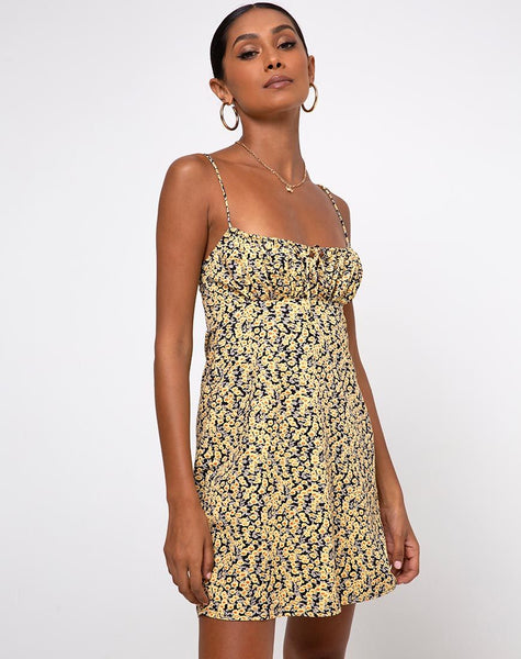 Mala Slip Dress in Mini Bloom Yellow