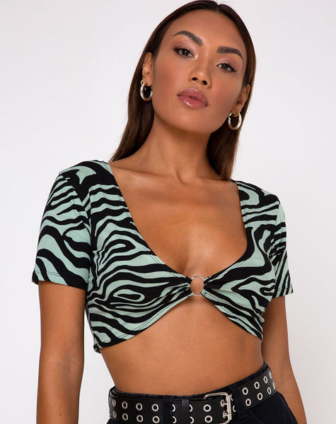 Malz Crop Top in Wavey Zebra Mint