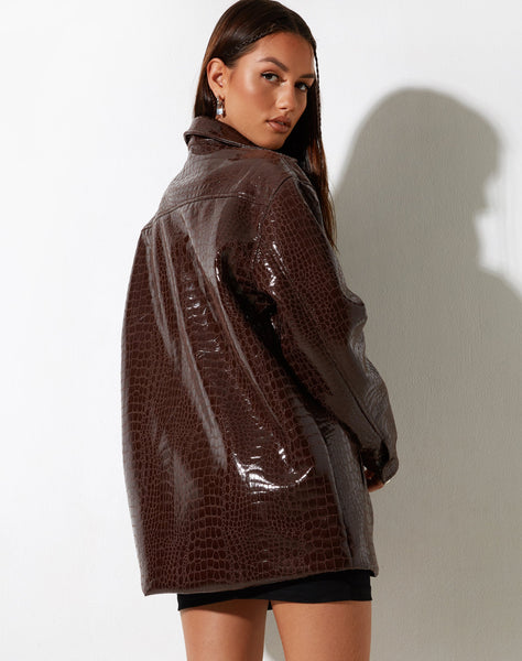 Image of MOTEL X IRIS Mamba Shirt in Croc PU Dark Brown