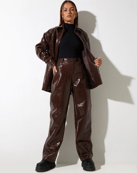 Image of MOTEL X IRIS Parallel Trouser in Croc PU Dark Brown