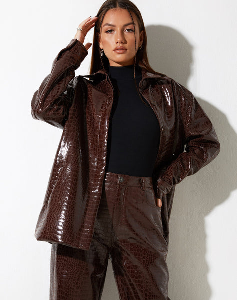 Image of MOTEL X IRIS Parallel Trouser in Croc PU Dark Brown