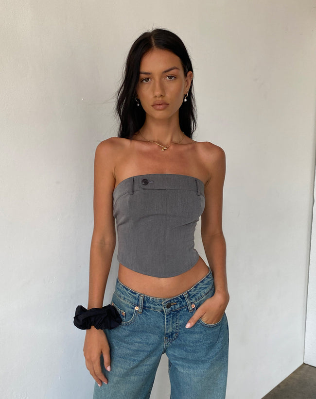 image of Manaf Belt Detail Corset Top in Tailoring Charcoal