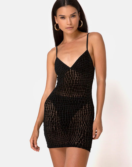 Ellis Bodycon Dress in Lace Mesh Black