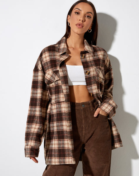 Image of Marcella Shirt in Brown and Cream Check