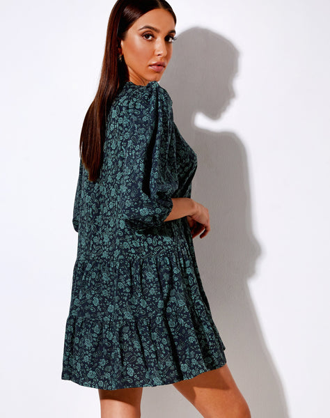 Mareta Tea Dress in Mono Paisley Sage