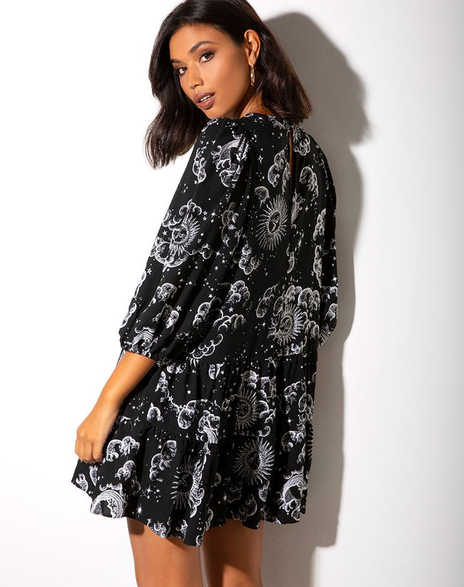 Mareta Tea Dress in Night Sky Black