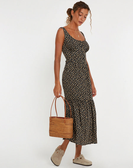 Larin Midi Dress in Grungey Floral Khaki