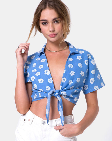 Marleigh crop Top in Daisy Stamp Sky Blue