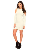 Marsha Cold Shoulder Dress in White Rib