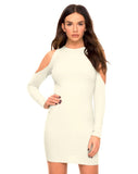 Marsha Cold Shoulder Dress in White Rib