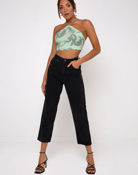 Maudy Crop Top in Chinese Dragon Neo Mint