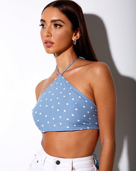 Maudy Crop Top in Skater Polka Blue