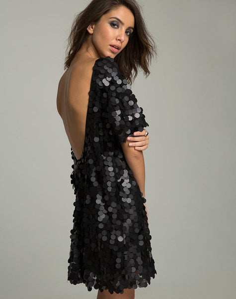 Mausi T Shirt Dress in Disc Sequin Matte Black