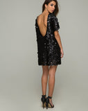 Mausi T Shirt Dress in Disc Sequin Matte Black