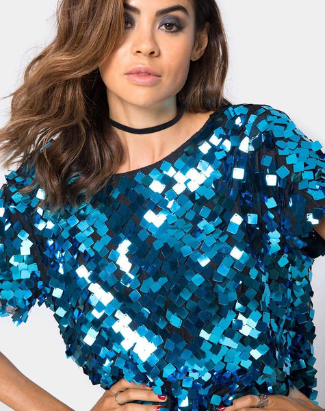 Mausi Dress in Square Sequin Teal