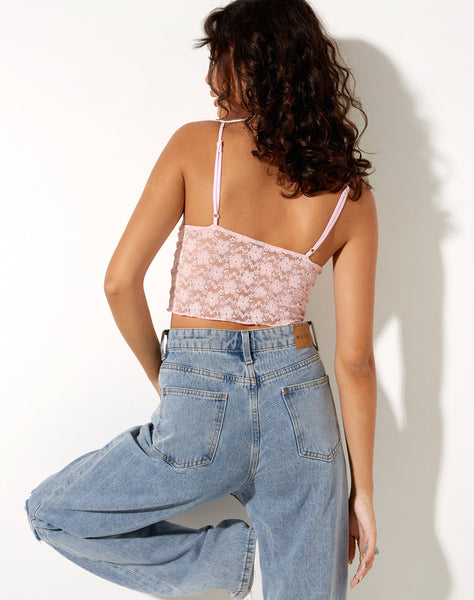 Image of Mayrinda Crop Top in Lace Sweet Pink