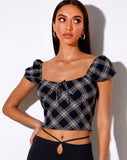 Mazu Top in 20's Check Black and Grey