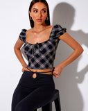 Mazu Top in 20's Check Black and Grey