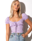 Mazu Top in Ditsy Rose Lilac