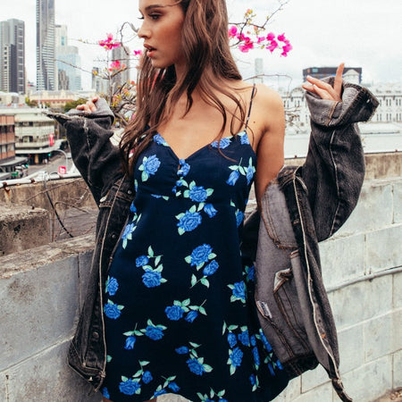 Medina Slip Dress in Midnight Blue Rose