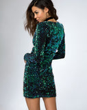 Image of Meli Plunge Neck Bodycon Dress in Green Iridescent Sequin