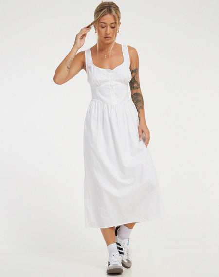 Koizumi Tiered Maxi Dress in Poplin White