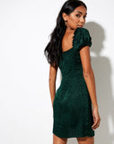 Menta Mini Dress in Satin Cheetah Forest Green