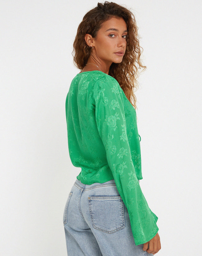 image of Merida Top in Satin Rose Jade Green