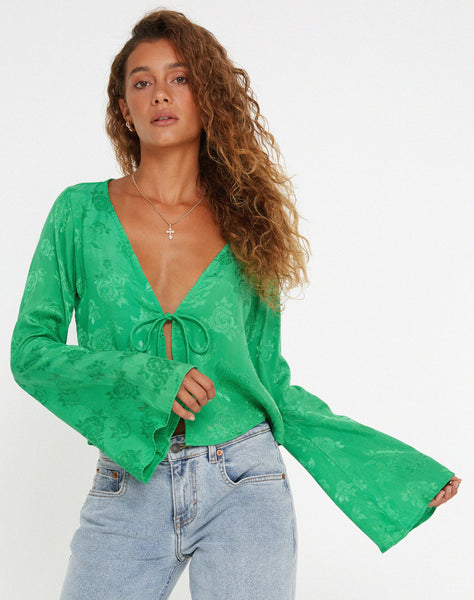 image of Merida Top in Satin Rose Jade Green