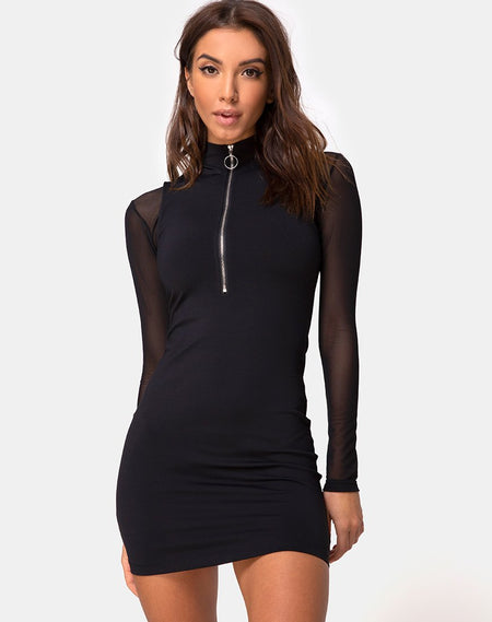 Fresia Mini Dress in PU Black