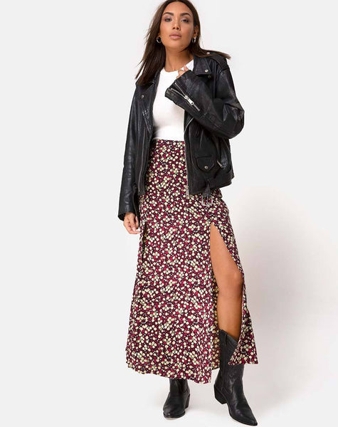 Mica Maxi Skirt in Floral Field Plum