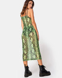 Midnight Midi Dress in Slime Lime Snake Mesh