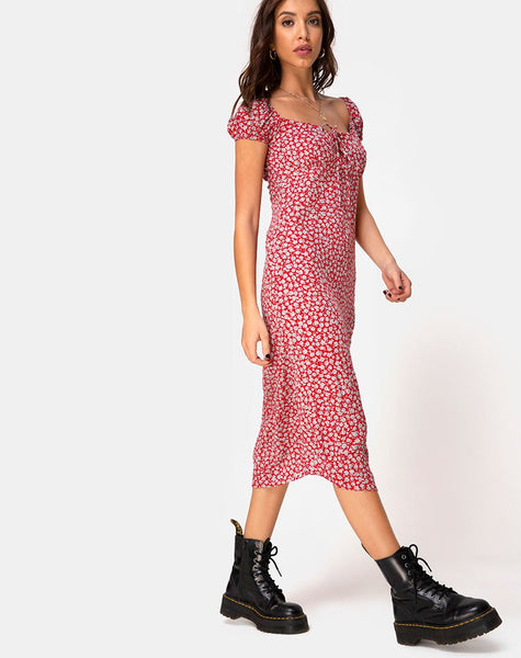 Milla Dress in Ditsy Rose Red Silver