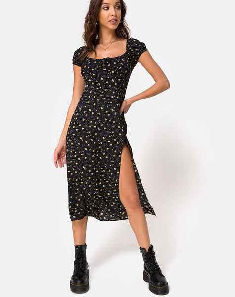 Milla Midi Dress in Pretty Petal Black