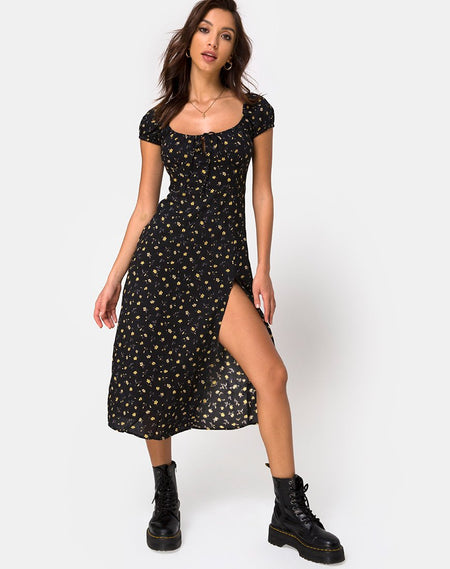 Elara Dress in Buttercup Black and Yellow