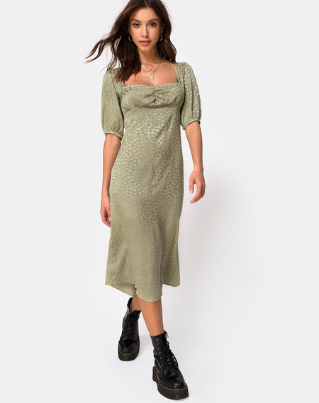 Sula Midi Dress in Crinkle Botanic Mint Foam