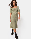 Millo Midi Dress in Satin Ditsy Rose Sage