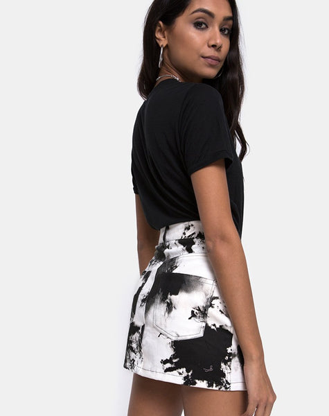 Mini Broomy Skirt in Mono Tie Dye Black and White