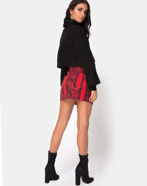 Mini Broomy Skirt in Red Snake