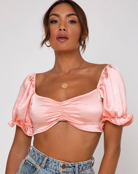 Image of Mirella Crop Top in Satin Peach